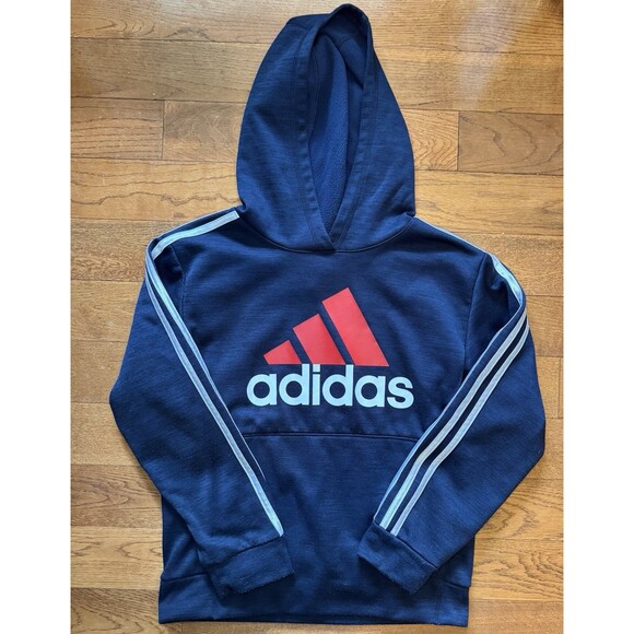 Adidas Sweatshirt Youth Boy's Medium 10/12 Three Stripes Blue Red White - Picture 1 of 4